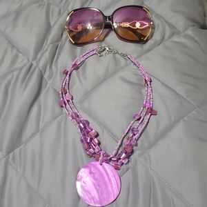 Purple shell necklace and sunglasses set